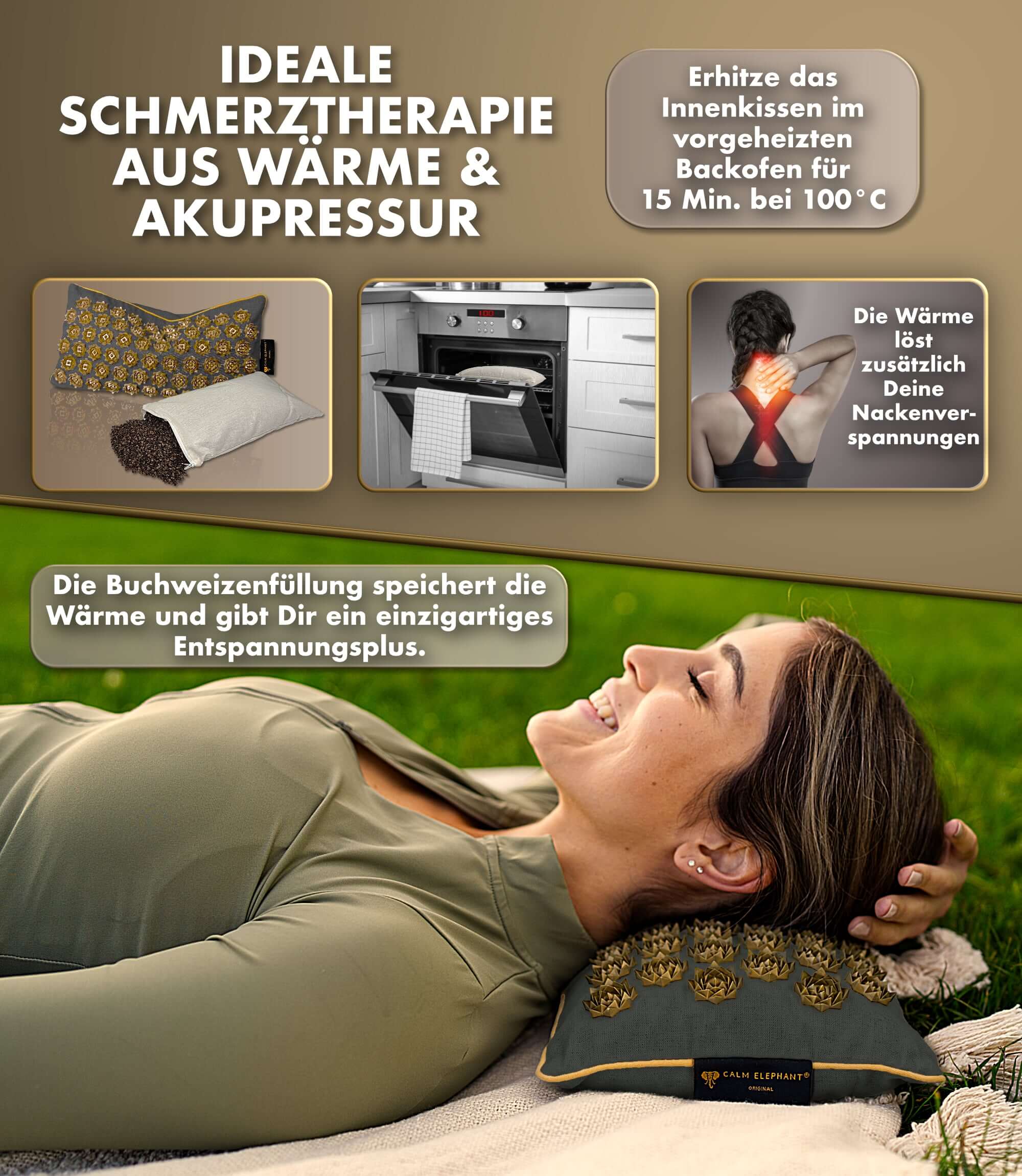 Akupressurmatte | ULTIMATE 6er Set - grau von CALM ELEPHANT, ideal für Schmerztherapie mit Wärme und Akupressur.