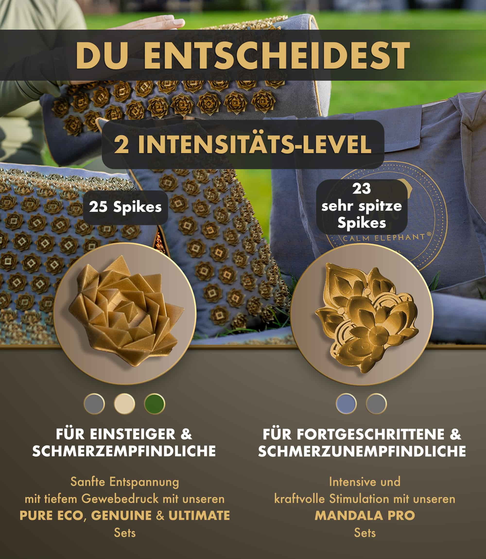 Akupressurmatte | ULTIMATE 6er Set - grau mit 2 Intensitäts-Leveln und verschiedenen Spikes zur Schmerzlinderung.